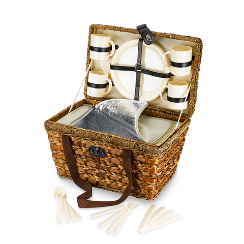 Bamboo 21-Piece Insulated Picnic Basket